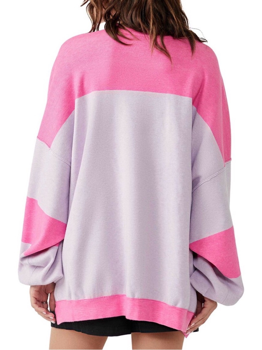 Free People Uptown Colorblock Pullover Sweater Crewneck Pink Purple Size Medium - Picture 2 of 4